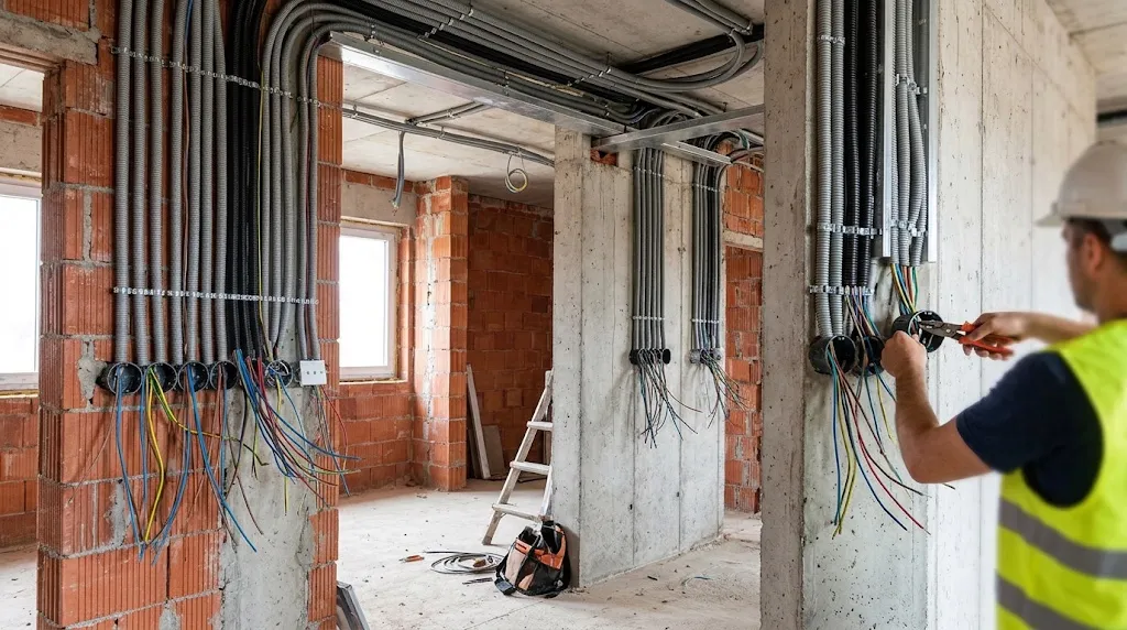 Yeni yapı şantiye elektrik tesisatı ve kablo çekimi