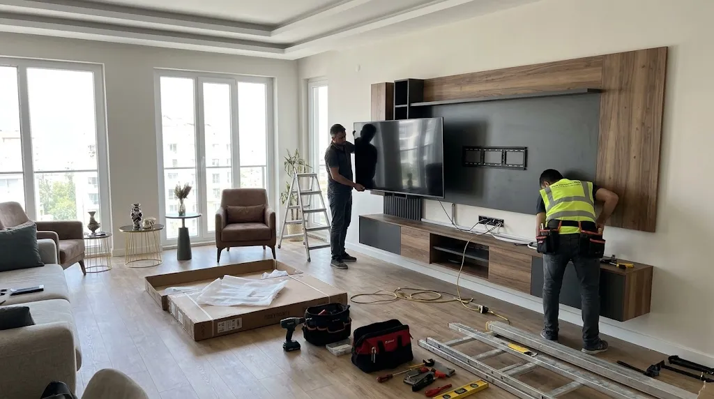 Tv ünitesi elektrik bağlantısı ve duvara tv montajı